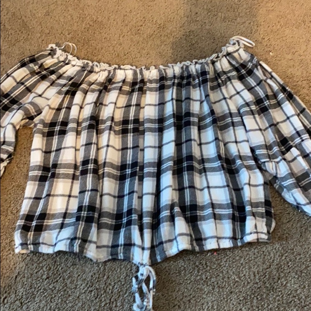 hollister plaid off shoulder top